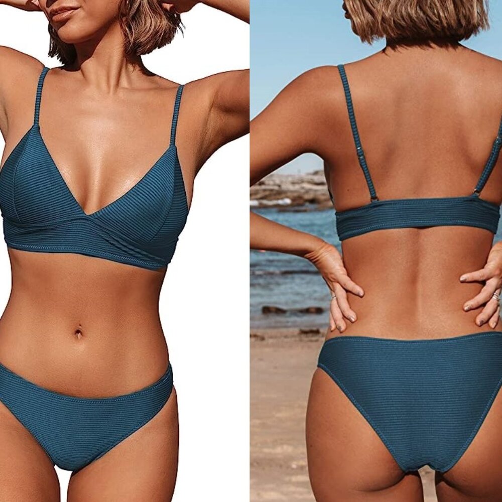 New CUPSHE Turquoise Ribbed Bikini Set